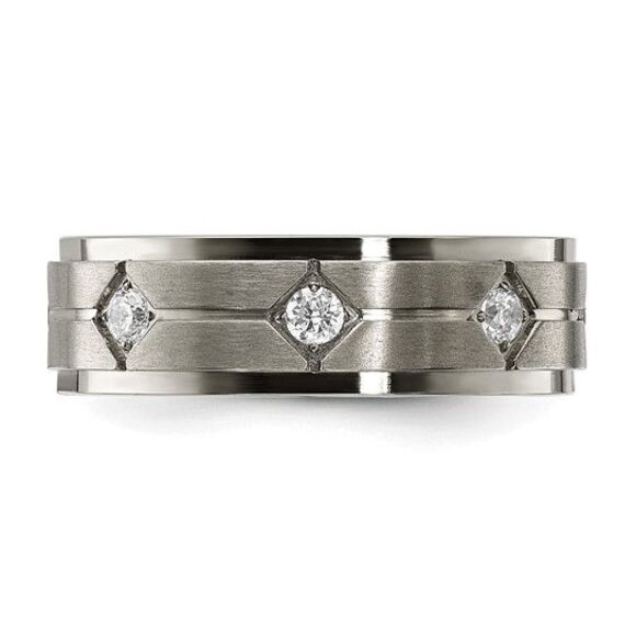 Kazi Luxury Chisel Titanium Polished with Brushed Center with CZ 7.00mm Band - Picture 3 of 8